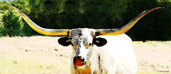 Cow Poster featuring the painting Texas Longhorn - Bull Cow by Sharon Cummings