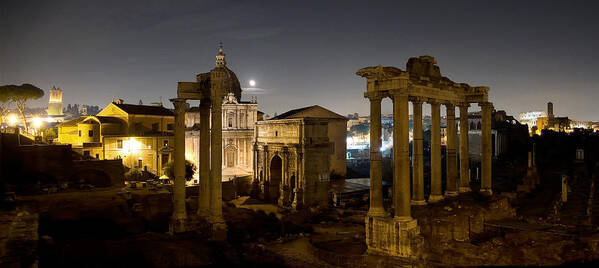 Forum Poster featuring the photograph The Forum Temples at Night by Weston Westmoreland