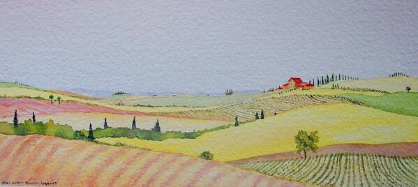 Watercolor Poster featuring the painting Tuscan Hillside Three by Mary Ellen Mueller Legault