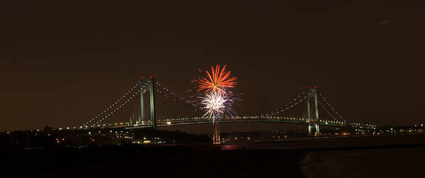 Bridge Photography With Fireworks Poster featuring the photograph Verrazano Narrows Bridge Fireworks by Kenneth Cole