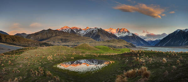 00486211 Poster featuring the photograph Reishek Mountains At Dawn In Rakaia by Colin Monteath