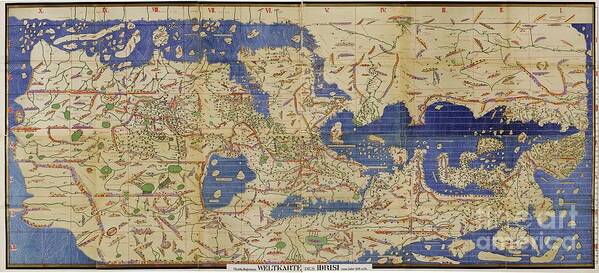 1100s Poster featuring the photograph Al Idrisi World Map 1154 by SPL and Photo Researchers
