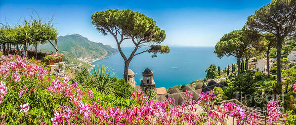 Amalfi Poster featuring the photograph Amalfi Coast from Villa Rufolo gardens in Ravello, Campania, Ita by JR Photography