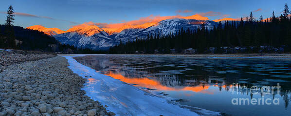 Athabasca River Poster featuring the photograph Athabasca River Sunset Reflections Panorama by Adam Jewell