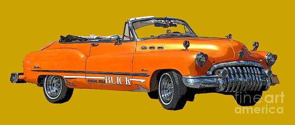 Digital Art Poster featuring the digital art Buick Art in orange by Francesca Mackenney