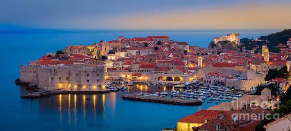 Adriatic Poster featuring the photograph Dubrovnik Twilight Panorama by Inge Johnsson