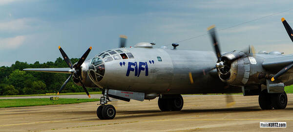 Fifi. B-29 Superfortress Poster featuring the photograph Fifi arrives in Marion IL by Jeff Kurtz