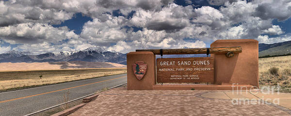 Great Sand Dunes Poster featuring the photograph Great Sand Dunes Entrance Panorama by Adam Jewell