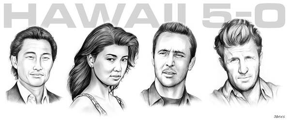 Pencil Poster featuring the drawing Hawaii 5 0 by Greg Joens