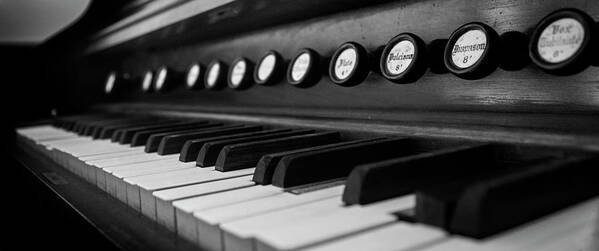 Organ Poster featuring the photograph Keys And Knobs In Black and White by Greg and Chrystal Mimbs