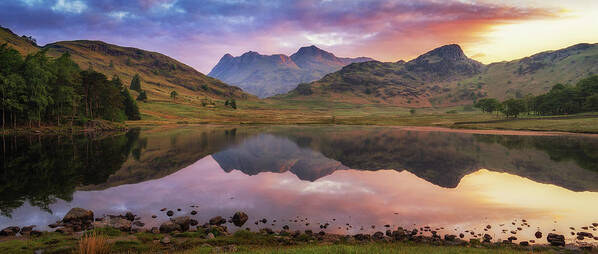 Lake Poster featuring the photograph Langdale Pikes at sunrise by James Billings