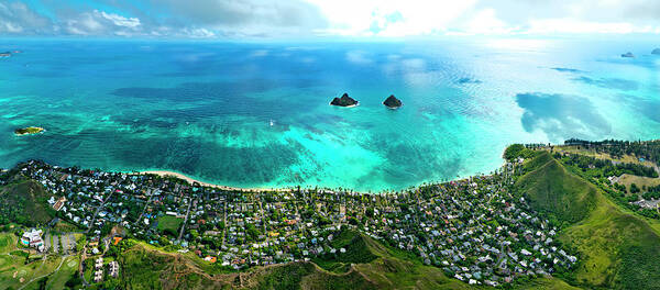A Helicopter Poster featuring the photograph Lanikai over view by Sean Davey