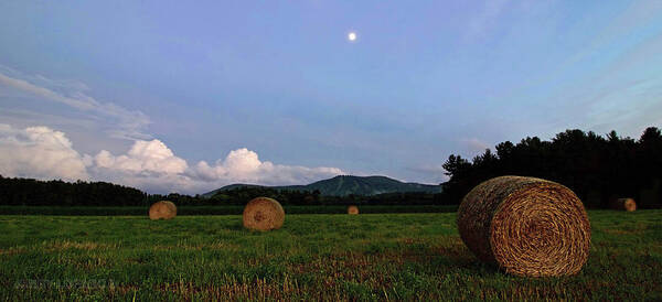 Landscape Poster featuring the photograph Moonrise Hayfield by Jerry LoFaro