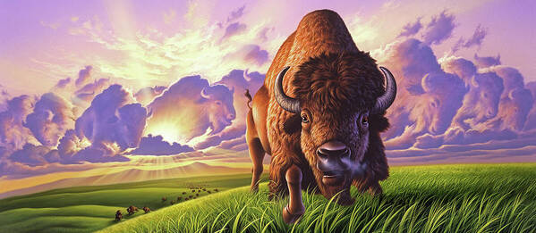 Buffalo Poster featuring the painting Morning Thunder by Jerry LoFaro