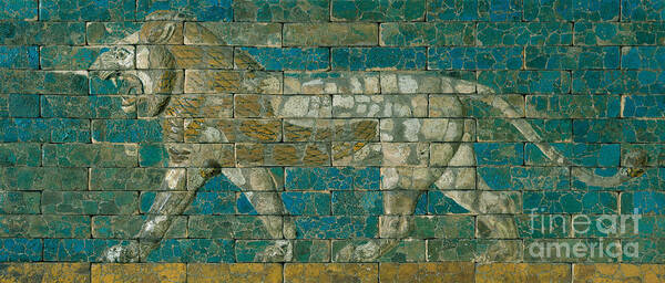 Lion Poster featuring the ceramic art Panel with striding lion by Babylonian School