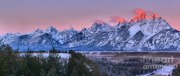 Snake River Overlook Poster featuring the photograph Pink Peaks Over The Snake River Overlook by Adam Jewell