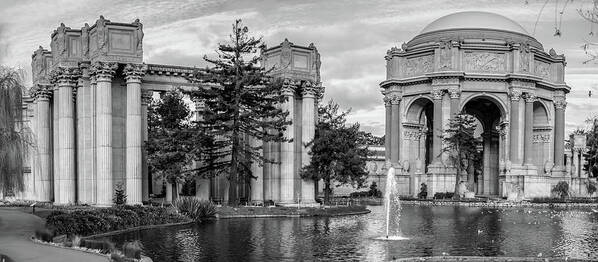 San Francisco Poster featuring the photograph San Francisco Palace of Fine Arts Panorama - Black and White by Gregory Ballos