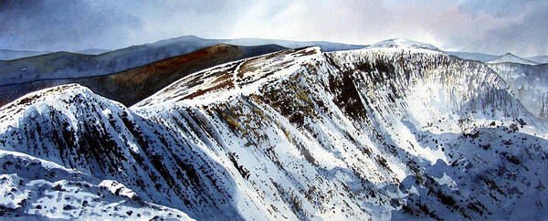 Helvellin Poster featuring the painting Striding Edge leading to Helvellin Sumit by Paul Dene Marlor