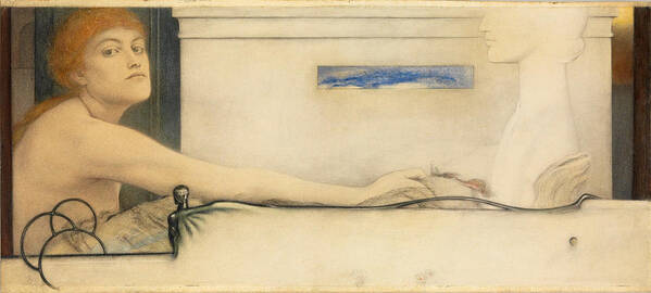 Fernand Khnopff Poster featuring the drawing The Offering by Fernand Khnopff