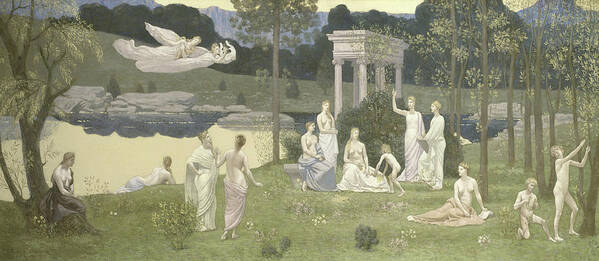 Sacred Poster featuring the painting The Sacred Grove, Beloved of the Arts and the Muses by Pierre Puvis de Chavannes
