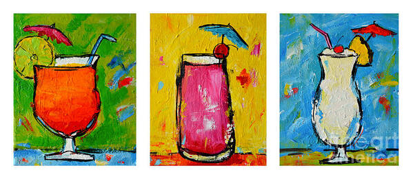 Triptych Poster featuring the painting Three in a Row Happy Hour Time by Patricia Awapara
