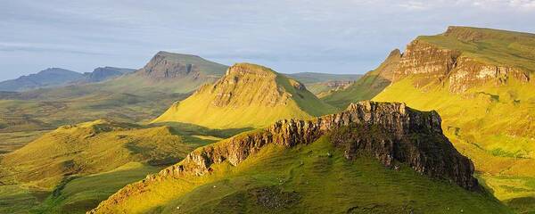 Isle Of Skye Poster featuring the photograph Trotternish Summer morning Panorama by Stephen Taylor