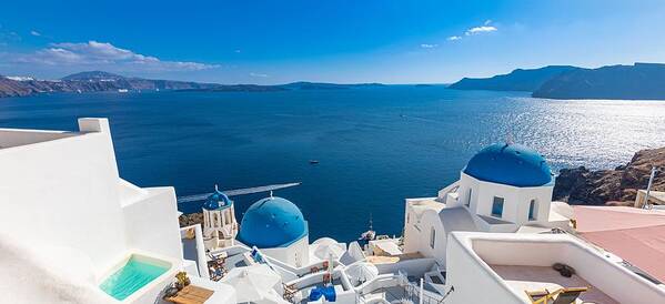 Landscape Poster featuring the photograph Luxury Travel Vacation. Oia Town #1 by Levente Bodo