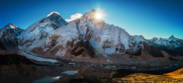 Nepal Poster featuring the photograph Sunrise On Everest by Owen Weber