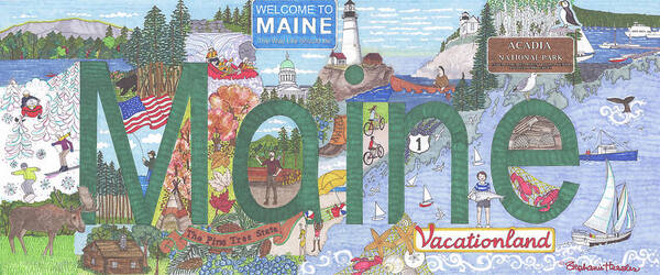 Maine Poster featuring the mixed media Maine by Stephanie Hessler