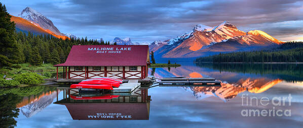 Maligne Lake Poster featuring the photograph Maligne Lake Sunset Spectacular by Adam Jewell