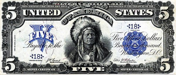 Running Antelope Poster featuring the painting Sioux Chief Running Antelope 1899 Silver Certificate by Peter Ogden