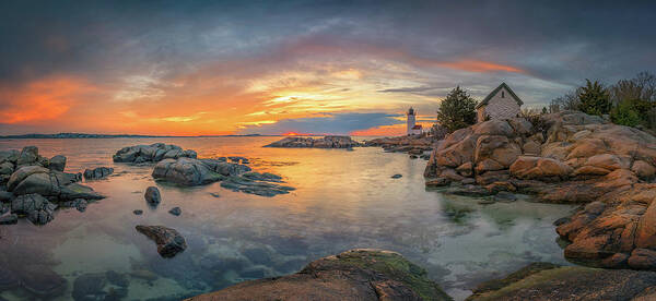 Annisquam Poster featuring the photograph Spring Sunset Panorama at Annisquam Lighthouse by Kristen Wilkinson