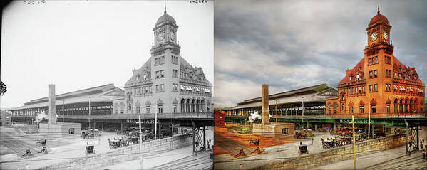 Richmond Poster featuring the photograph Train Station - Richmond VA - The Main Street Station 1905 - Side by Side by Mike Savad