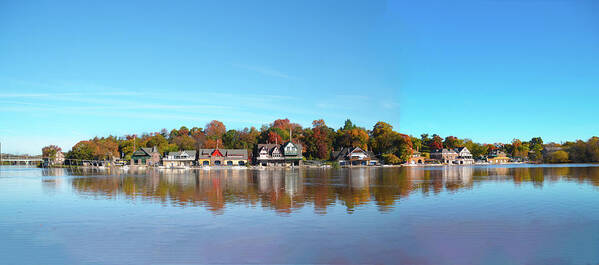 Wide Poster featuring the photograph Wide View of Boathouse Row by Bill Cannon