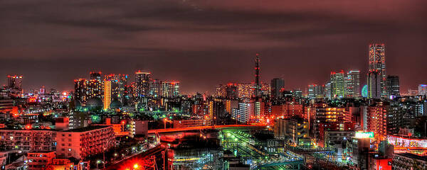 Panoramic Poster featuring the photograph Yokohama Night In Hdr by Copyright Artem Vorobiev