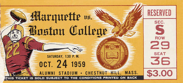 Boston College Poster featuring the mixed media 1959 Marquette vs. Boston College by Row One Brand