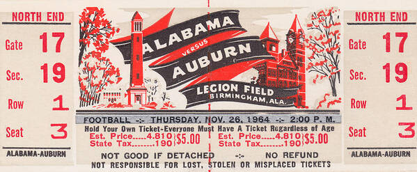 Auburn Poster featuring the drawing 1965 Alabama vs. Auburn by Row One Brand