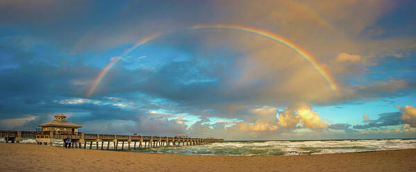 Atlantic Ocean Poster featuring the photograph Beautiful Rainbow Over Juno Beach Pier Florida by Kim Seng