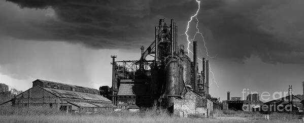 Bethlehem Steel Poster featuring the photograph Bethlehem Steel Ruins Blast Furnace USA BW by Chuck Kuhn