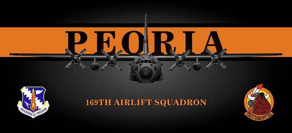 C-130h Poster featuring the digital art Black Chrome Herk - Peoria Edition by Michael Brooks