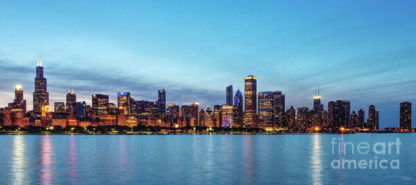Chicago Poster featuring the photograph Chicago Night Skyline by Jennifer White