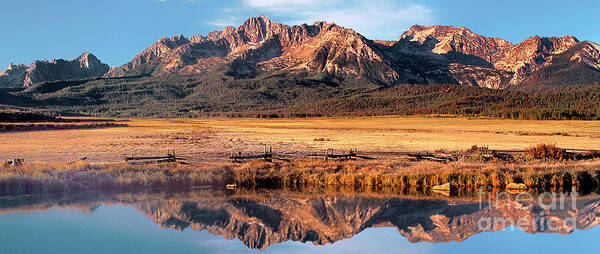 North America Poster featuring the photograph Panorama Reflections Sawtooth Mountains NRA Idaho by Dave Welling