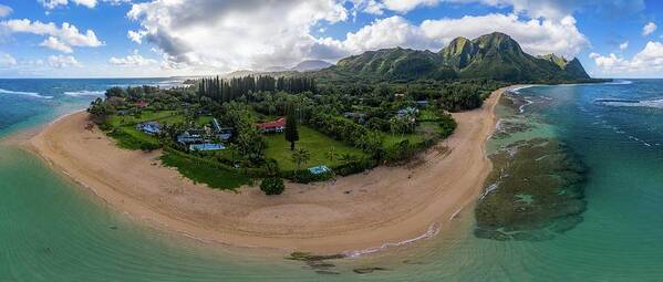 Kauai Poster featuring the photograph Panoramic drone shot of Tunnels Beach on the north shore of Kauai i by Steven Heap