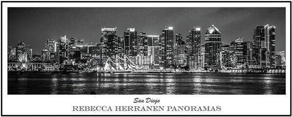 San Diego City Skyline Poster featuring the photograph San Diego City Skyline in Black and White by Rebecca Herranen