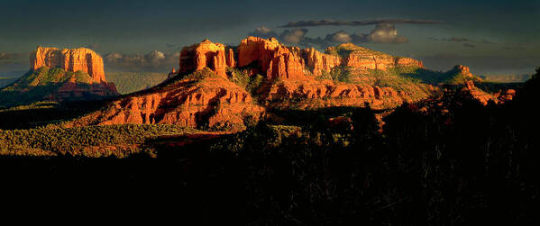 Arizona Poster featuring the photograph Sedona Cathedral Rocks Panorama by Norma Brandsberg