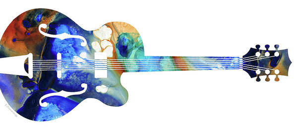 Guitar Poster featuring the painting Vintage Guitar - Colorful Abstract Musical Instrument by Sharon Cummings