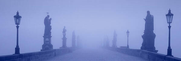Photography Poster featuring the photograph Charles Bridge In Fog, Prague, Czech #1 by Panoramic Images