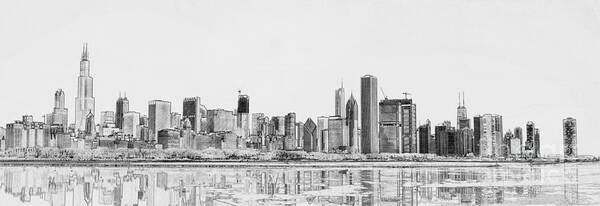 Chicago Panorama Poster featuring the digital art Chicago Panorama by Dejan Jovanovic