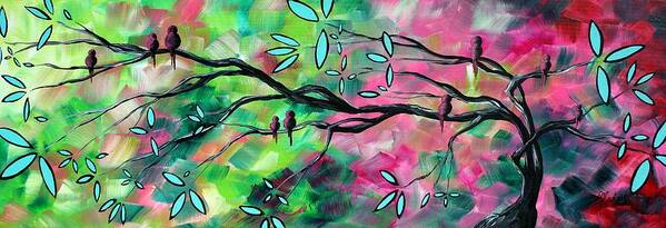 Abstract Poster featuring the painting Abstract Landscape Bird and Blossoms Original Painting BIRDS DELIGHT by MADART by Megan Aroon