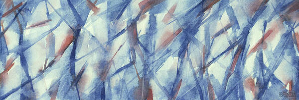 Abstract Poster featuring the painting Blue White and Coral Abstract Panoramic Painting by Beverly Brown PRints